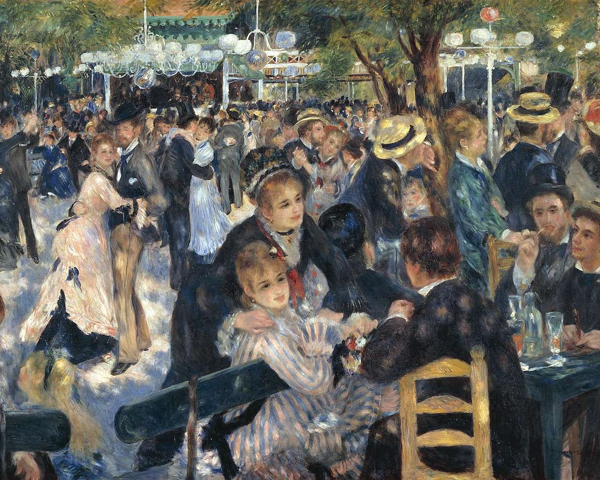 Dance at Le Moulin de la Galette (1876). Oil on canvas, 131 × 175 cm (52 × 69 in). Musée d'Orsay, Paris - history of Impressionism by PARIS BY EMY