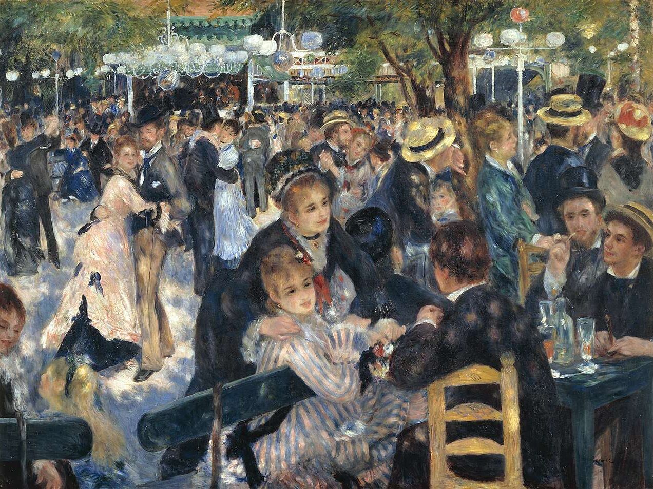 Dance at Le Moulin de la Galette (1876). Oil on canvas, 131 × 175 cm (52 × 69 in). Musée d'Orsay, Paris - history of Impressionism by PARIS BY EMY