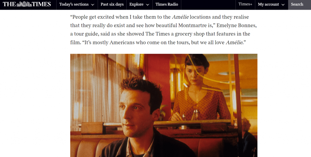Amelie movie tour by Emelyne Bonnes interview with the Times magazine - Montmartre private tour PARIS BY EMY Paris trip Planner & private tour guide in Paris