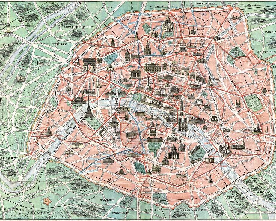 Vintage map of Paris, 1932 PARIS BY EMY travel planner and trip package