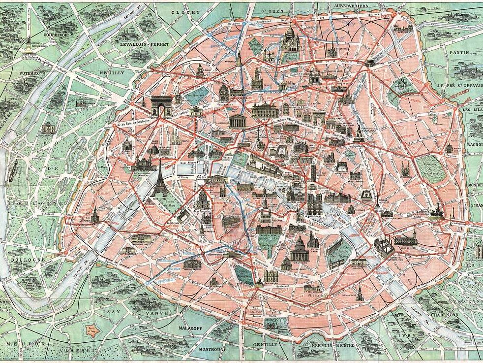 Vintage map of Paris, 1932 PARIS BY EMY travel planner with private guided tours