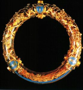 Crown of Thorns in the circular reliquary in crystal of 1896. Notre-Dame de Paris cathedral
